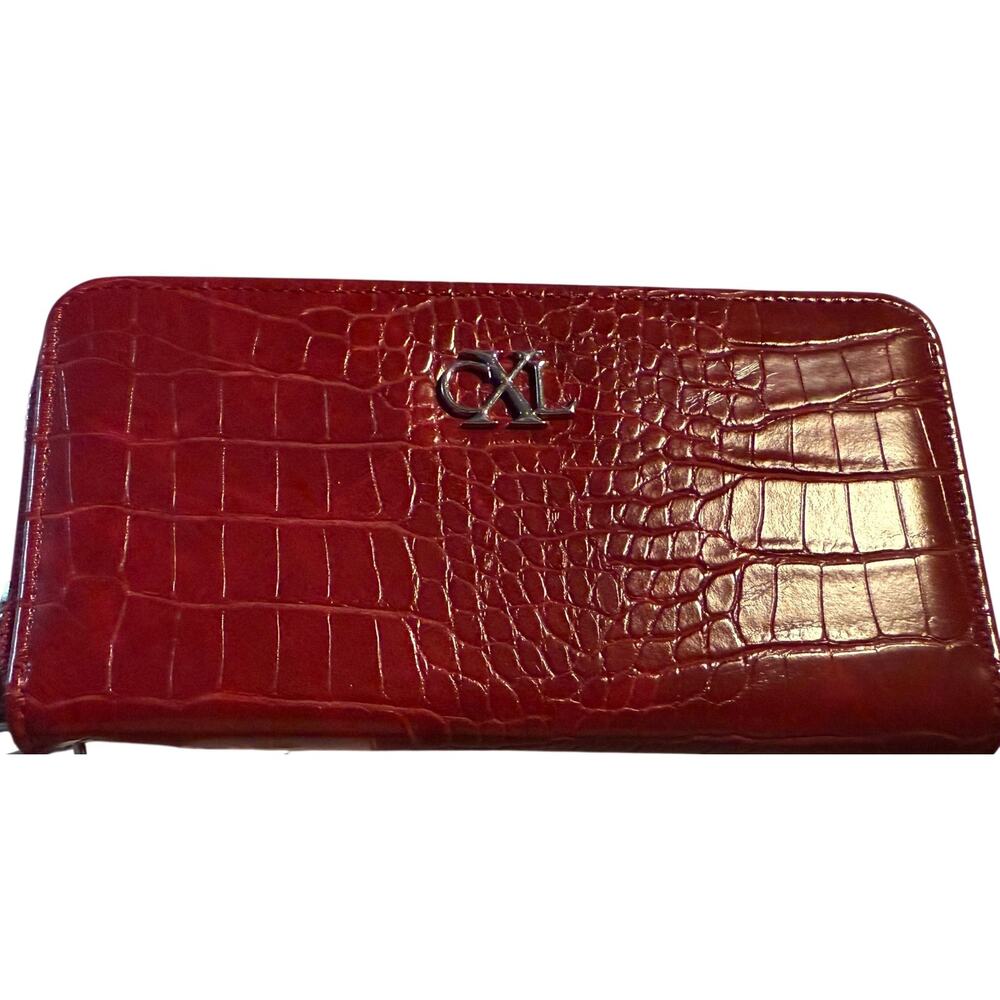 Christian Lacroix Kara Croco Zip Around Wristlet Wallet, Red, NWT